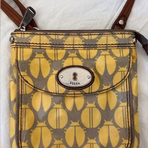 FOSSIL ladybug print coated canvas crossbody bag purse